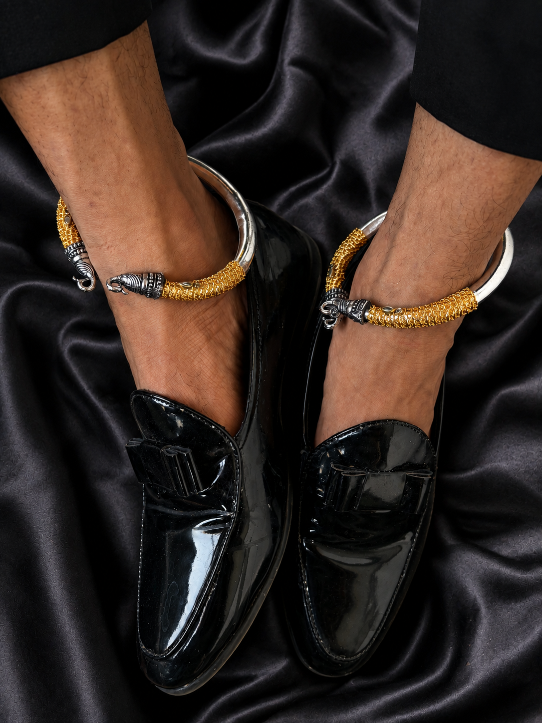 Men's Dual-Tone Kada Anklet | Adjustable Silver & Gold Tribal Anklet for men