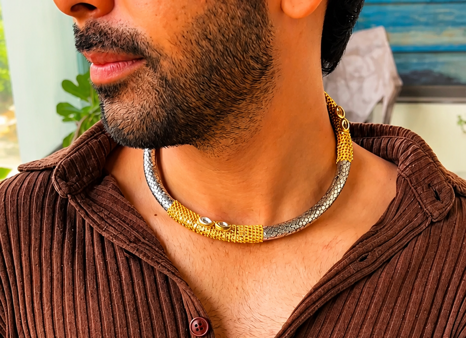 Oxidised Dual Tone Kundan Neckring for Women and Men