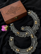 Kundan Oxidised Payal for Women | Traditional Silver Anklet