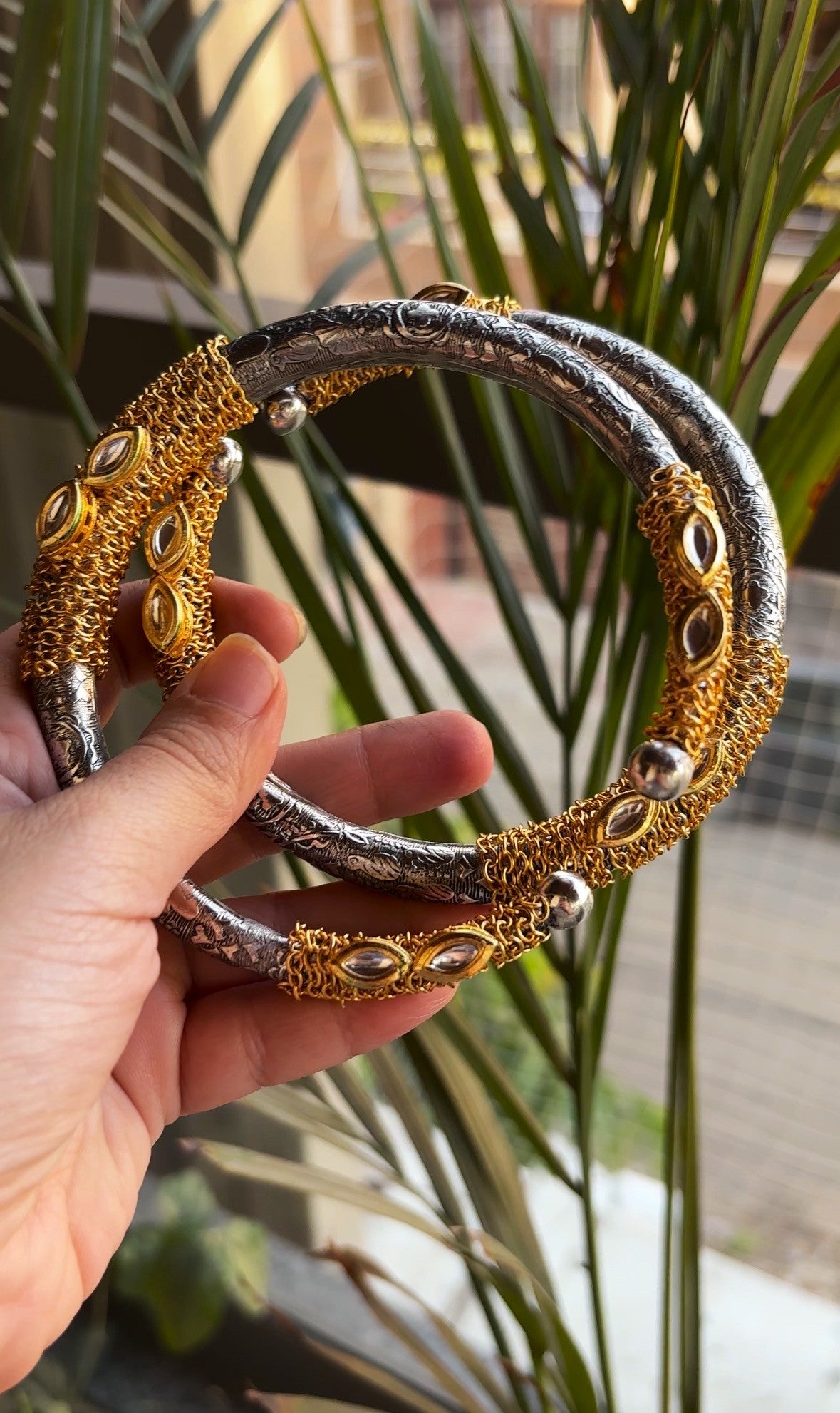 Oxidised Dual Tone Silver Plated Ethnic Traditional Peacock Kada Anklet Pair for Women