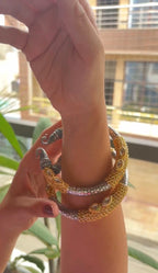 Dual Tone Kundan Hand Kada Bracelet Pair | Antique Statement Cuffs