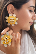 Oversized Kundan Stud Earrings | Dual Tone Floral Design