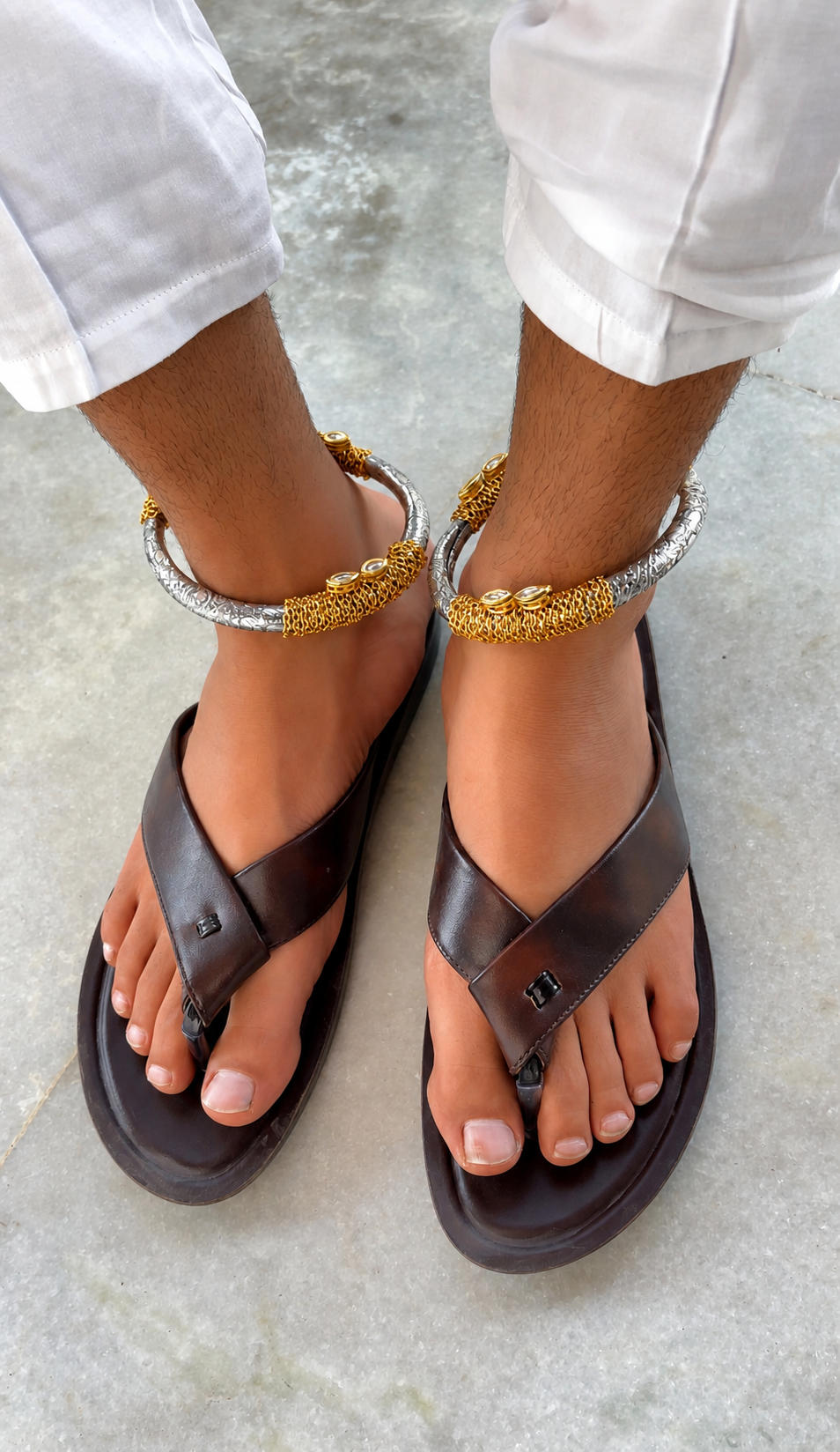 Oxidised Dual Tone Silver Plated Ethnic Traditional Peacock Kada Anklet Pair for Women