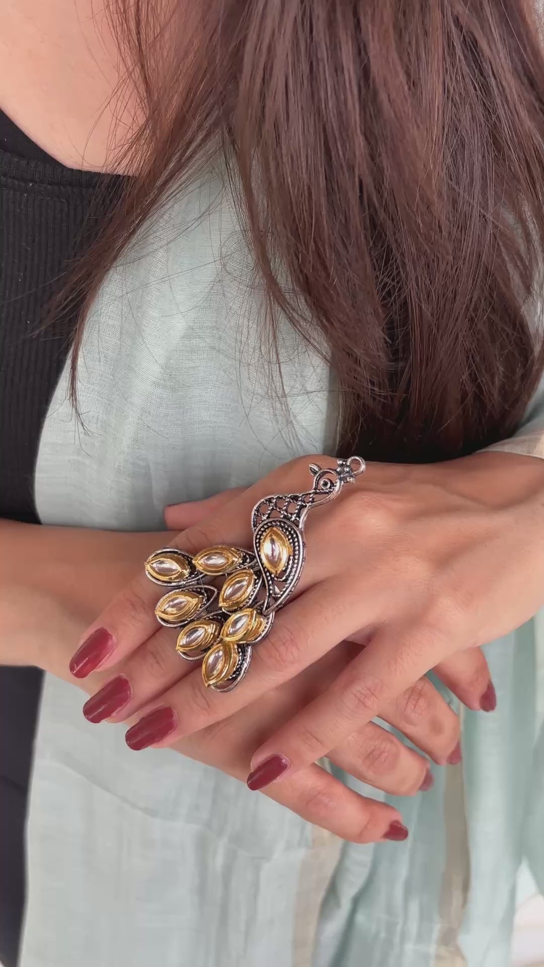 Bollywood Oxidized Silver Plated Light weight Indian Traditional Adjustable Radha Krishna Statement Finger Ring for women