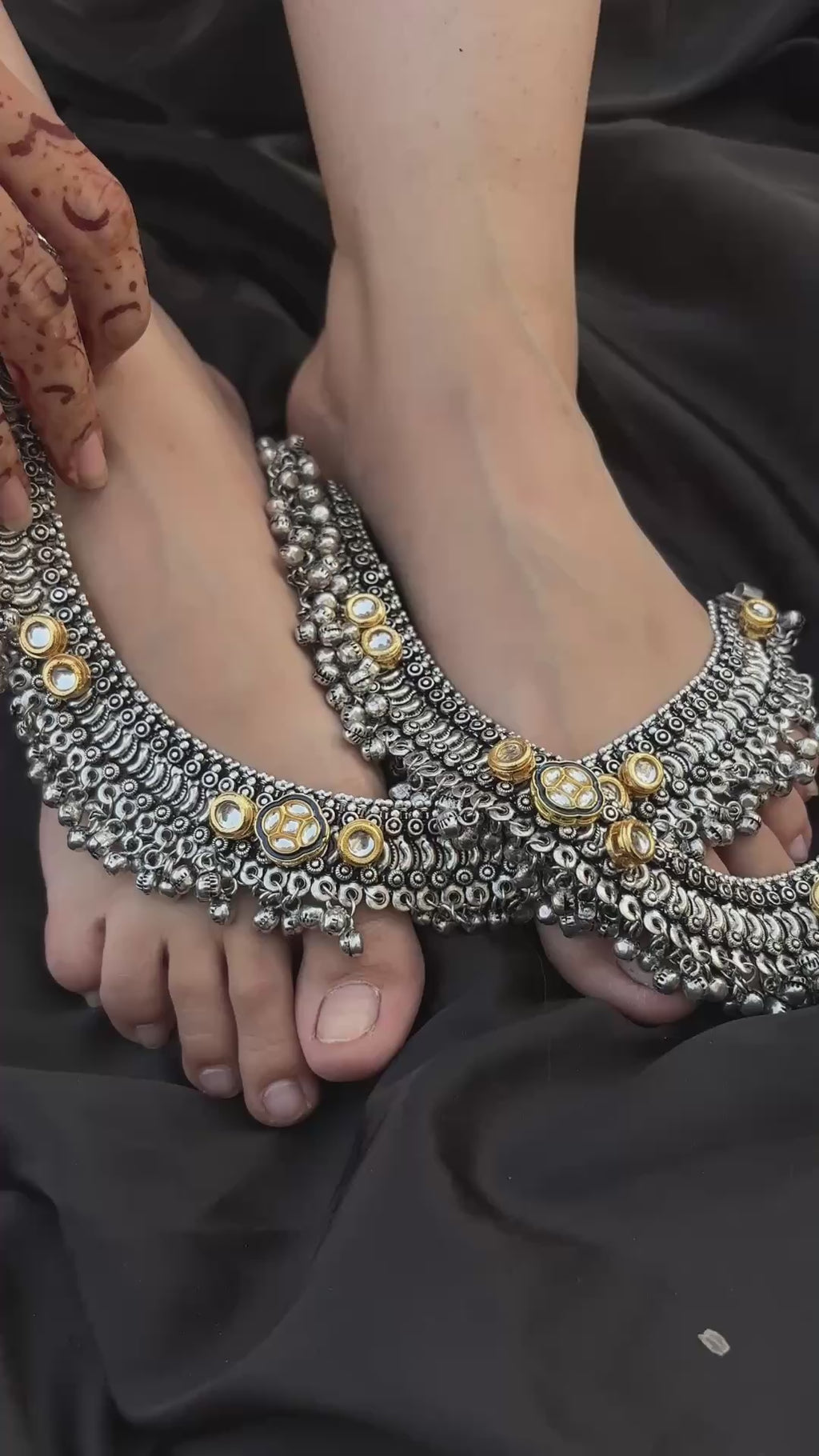 Kundan Oxidised Payal for Women | Traditional Silver Anklet