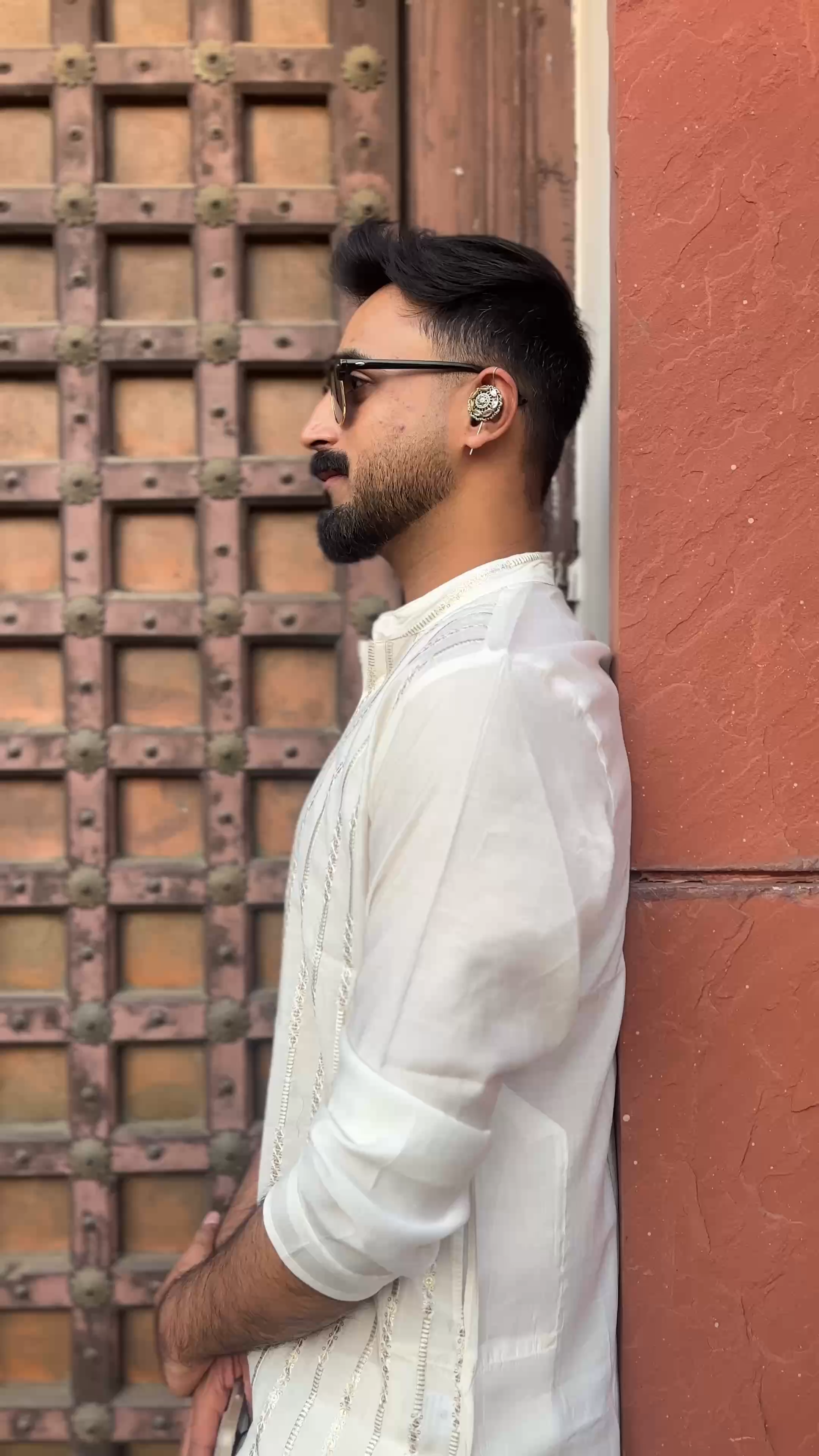 Handcrafted Oxidised Silver Men’s Earcuff with Kundan Detailing | Statement Ear Jewelry for Men